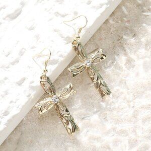 Gold Hawaiian Maile cross earrings
